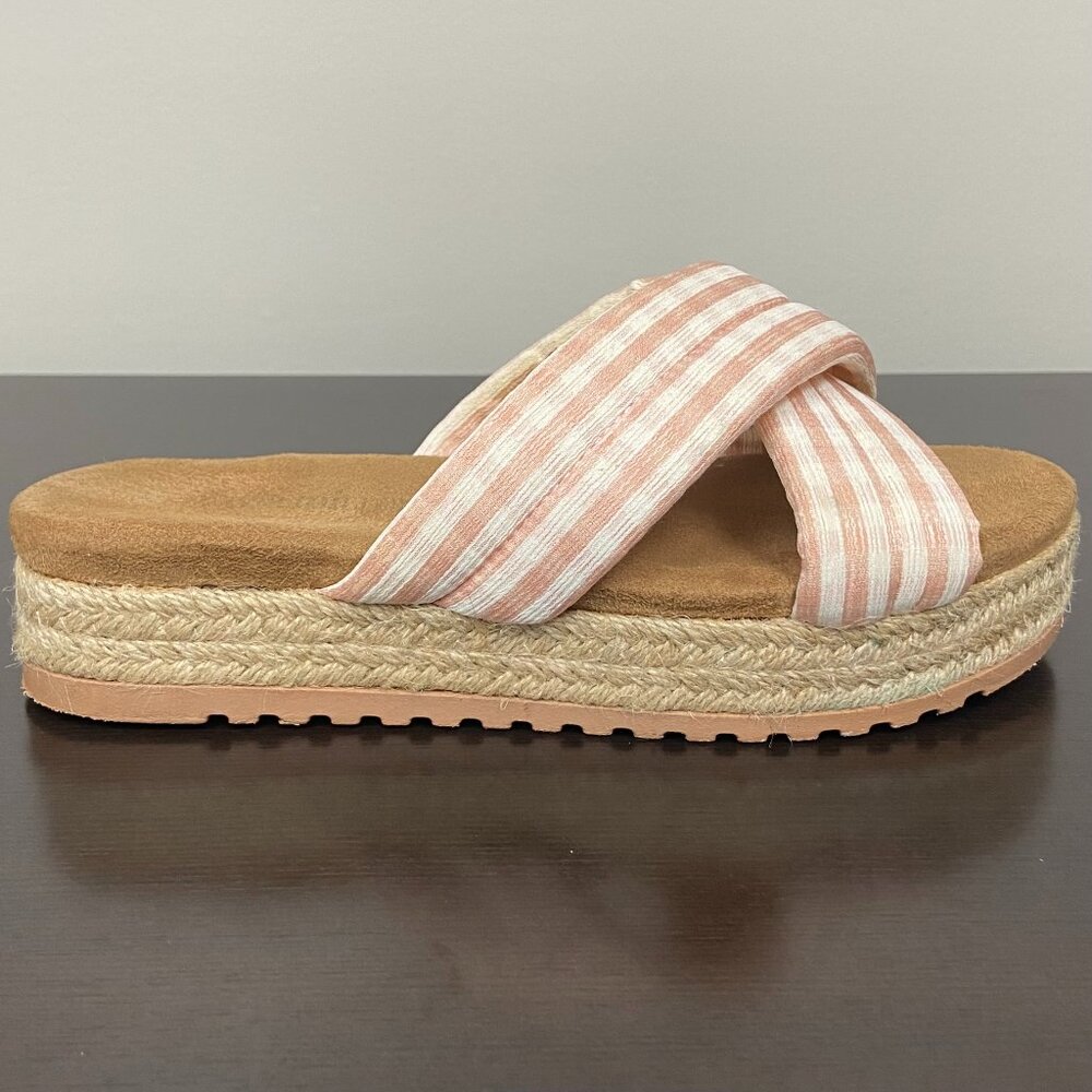 Olivia Miller River Flatform Wedge Espadrille Slides Sandals Pink Gingham Size 8